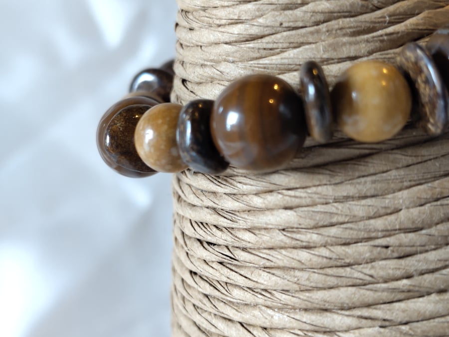 Good Life. Tiger's Eye Jasper and Bronzite Stone Bracelet by BDS.
