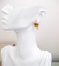  Peach & Rose Quartz Small Drop Earrings Czech Glass Floral Bead, - Image 1