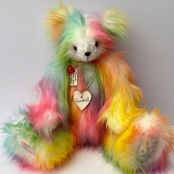 Pastel rainbow artist bear, teddy bear collectable one of a kind by Bearlescent 