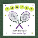 Tennis Birthday Card, ANY AGE, handmade, personalised, 148mm square