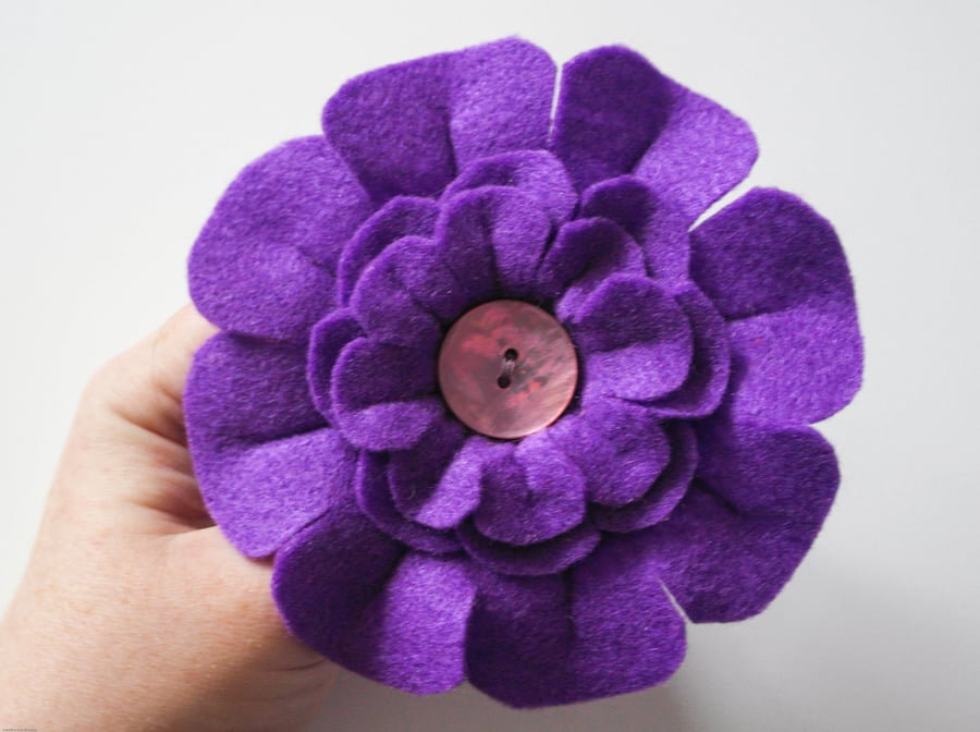 Purple felt flower brooch-Handmade flower pin-Mother's day gift- Secret Santa