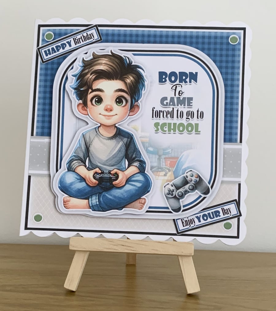 Born to Game Boys 3D Birthday Card plus Matching Gift Tag