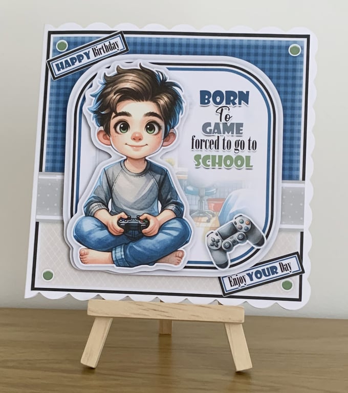 Born to Game Boys 3D Birthday Card plus Matching Gift Tag