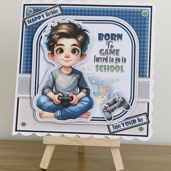 Born to Game Boys 3D Birthday Card plus Matching Gift Tag
