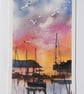 Harbour Sunrise. Blank Card.  Original Watercolour Painting 260134 - Image 4