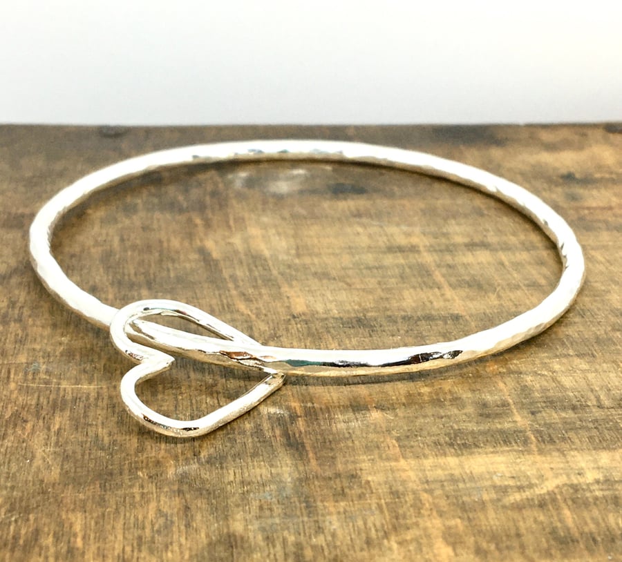 Sterling Silver Floating Heart Bangle