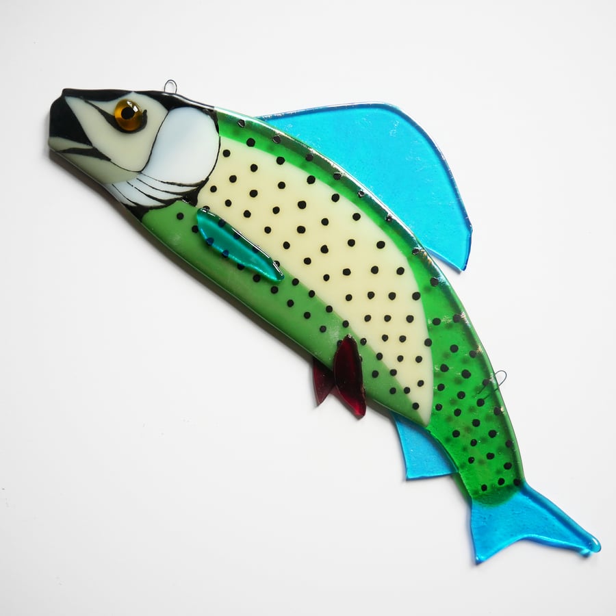 Fused Glass Grayling Wall Hanging Fish Art Decoration