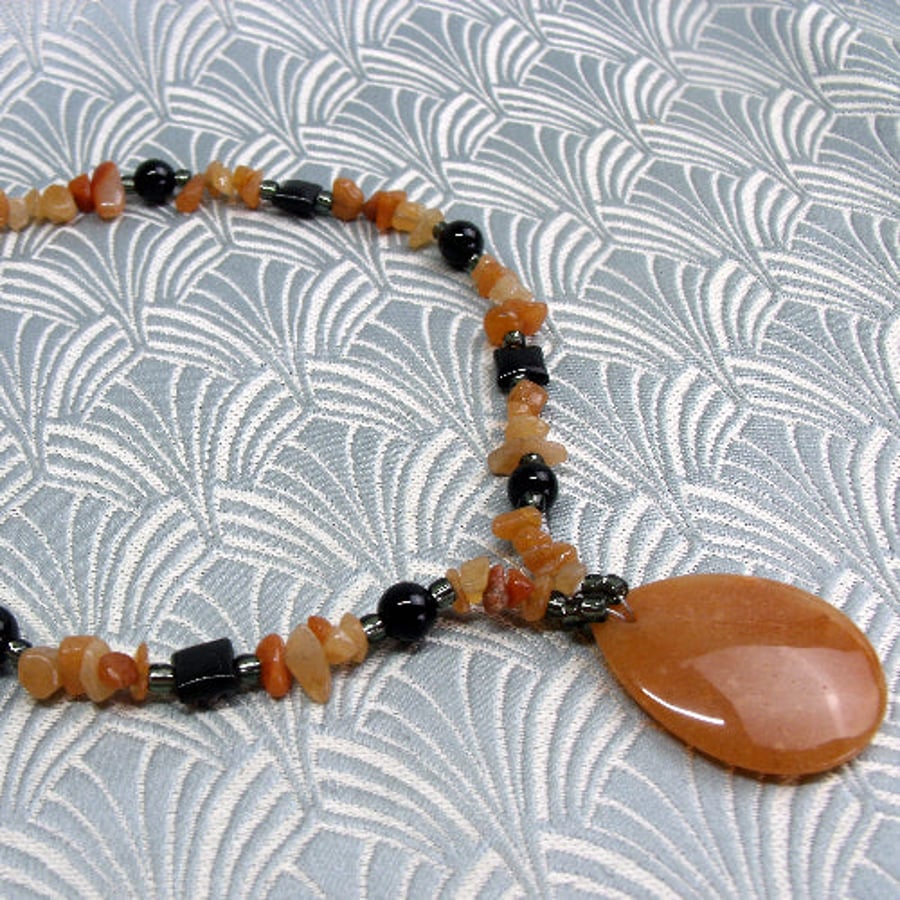 Red Aventurine Necklace, Orange Semi-Precious Necklace SPSA52