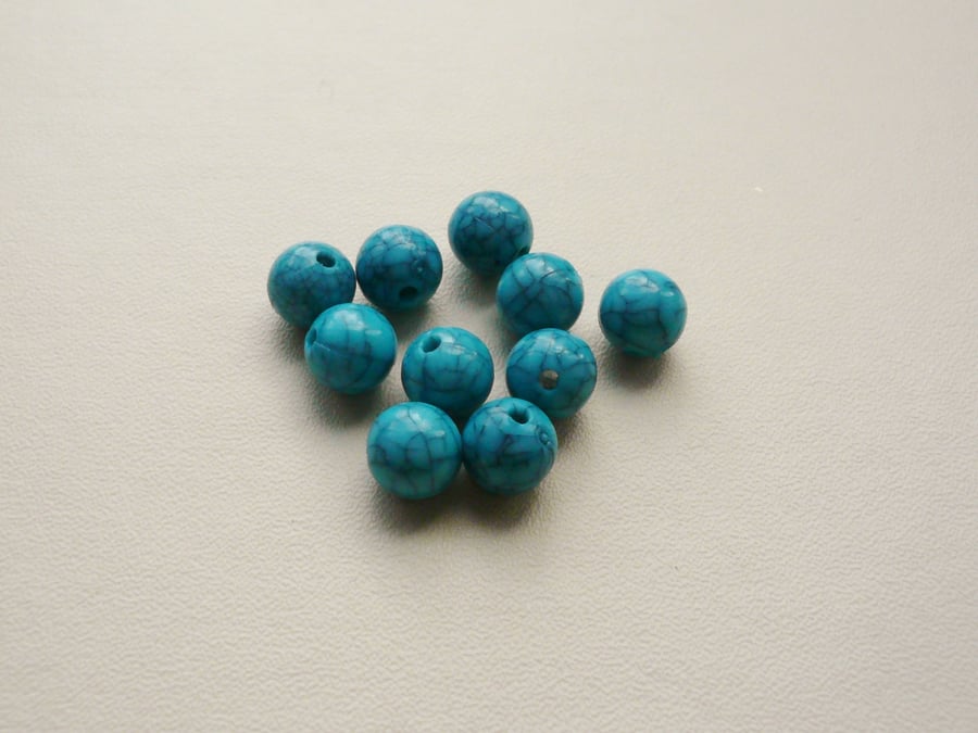 10  Blue Round  Acrylic Imitation Howlite Beads