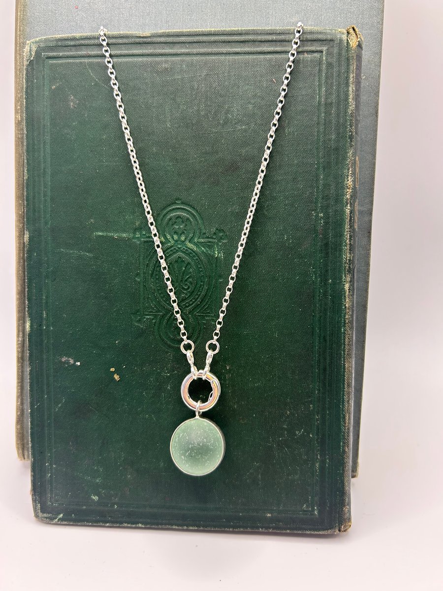 Sea marble spinning silver pendant necklace