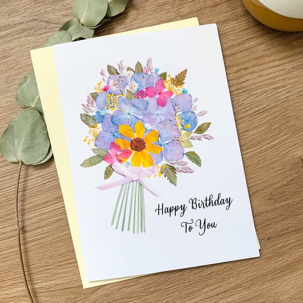 Pressed Flower Bouquet Birthday Card Print Flower Birthday Card Birthday Card Fo