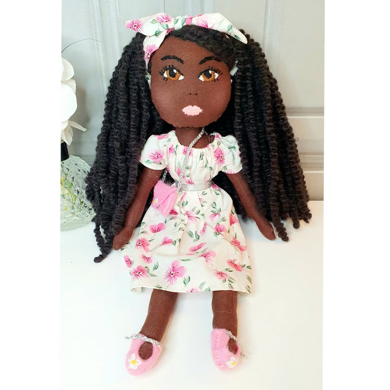Nia - Handmade Heirloom Afro-Caribbean Doll – Real Wool Hair, 100% Cotton