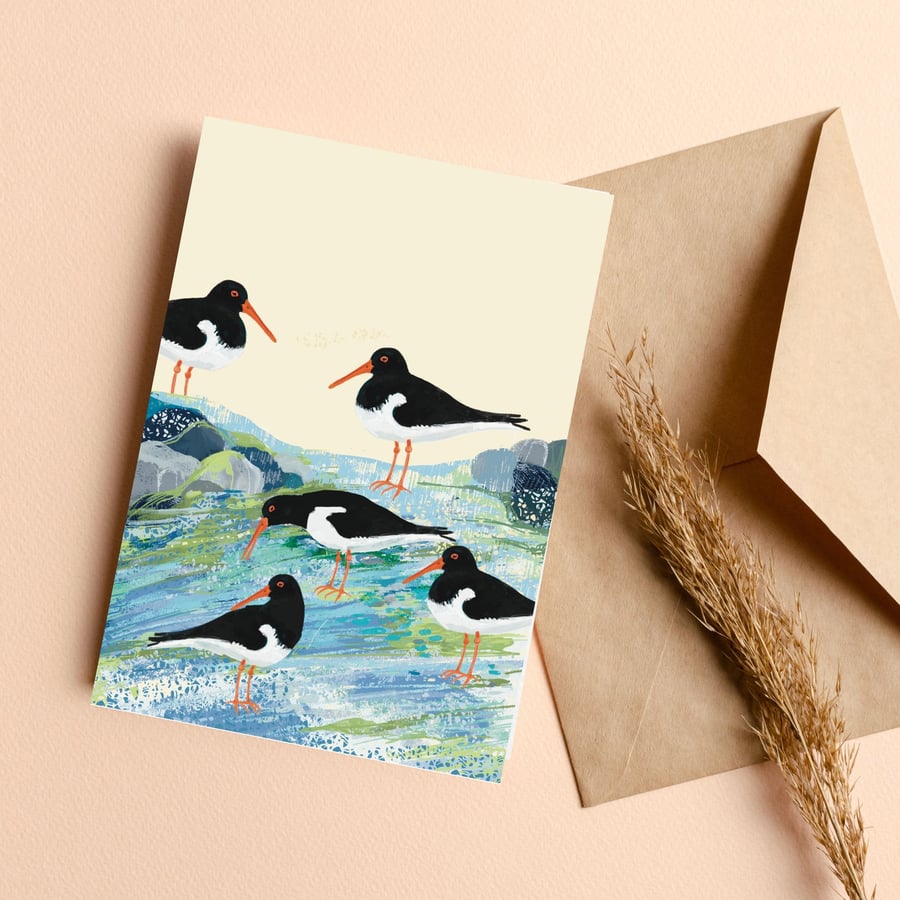 Blank card Oyster catchers coastal card 