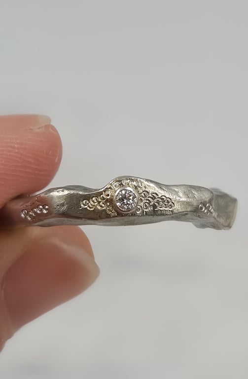 Molten Silver Ring with Lab-Grown Diamond & Subtle Fused Gold Accent