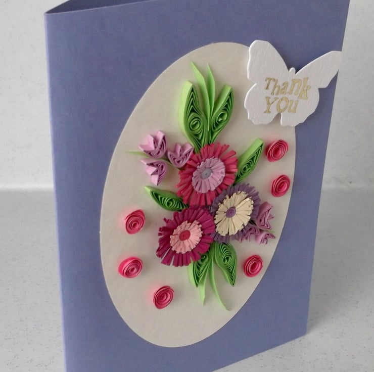 Thank you card, quilling flowers, handmade Folksy