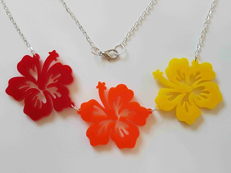 Tropical Hibiscus Flower Necklace - Multi Acrylic
