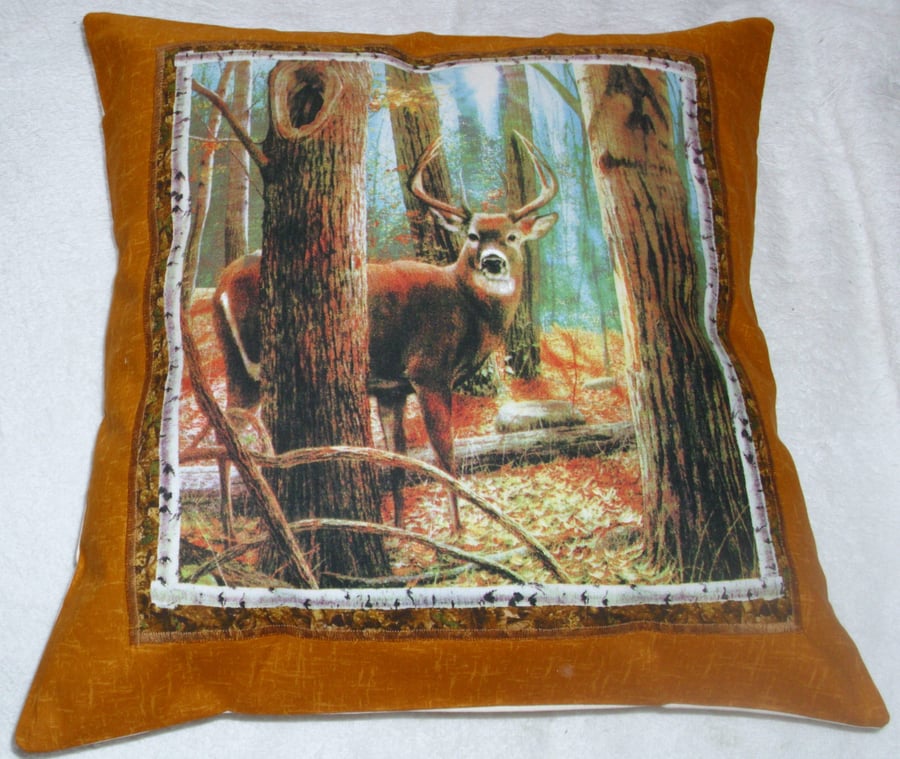 Deer Stag in Autumnal Forest Cushion