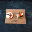 Black and Orange repurposed vintage ceramic stud earrings.