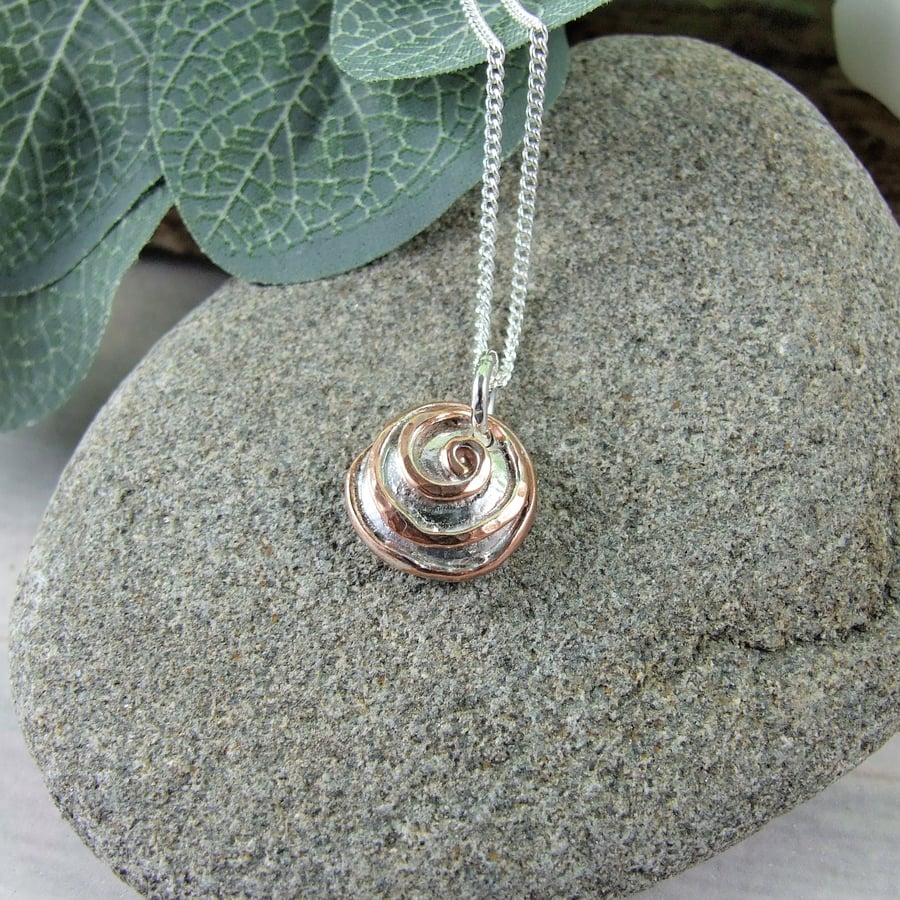 Recyled Silver Nugget with Copper Spiral Necklace