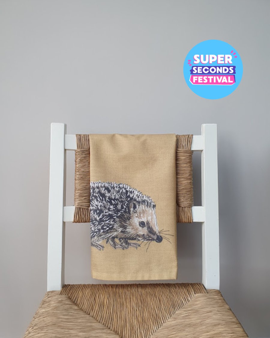Hedgehog organic cotton tea towel, ex-display