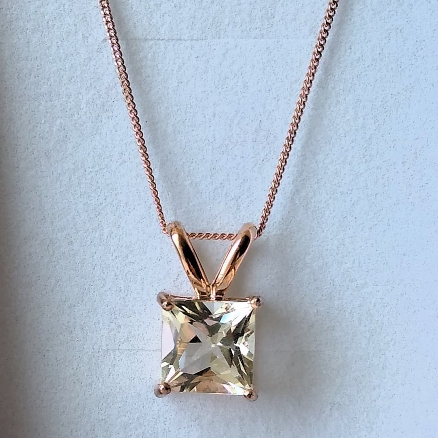 Serenite Sunstone Princess Cut Rosegold 925 Sterling Silver Pendant and Chain 