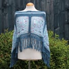 Petrol and Blue Mix Crochet Poncho - Design A542