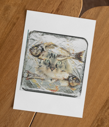 'Dish' card printed from handmade collage 