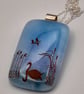 Swan on Blue Water, Fused Glass Pendant with Sterling Silver Findings