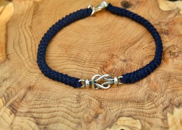 Navy Cotton Bracelet with Silver Knot, Cotton Anniversary Gift, 2nd Anniversary 
