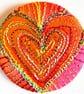 38mm Hand Dyed Fabric Heart Badge with Free Machine Embroidery 