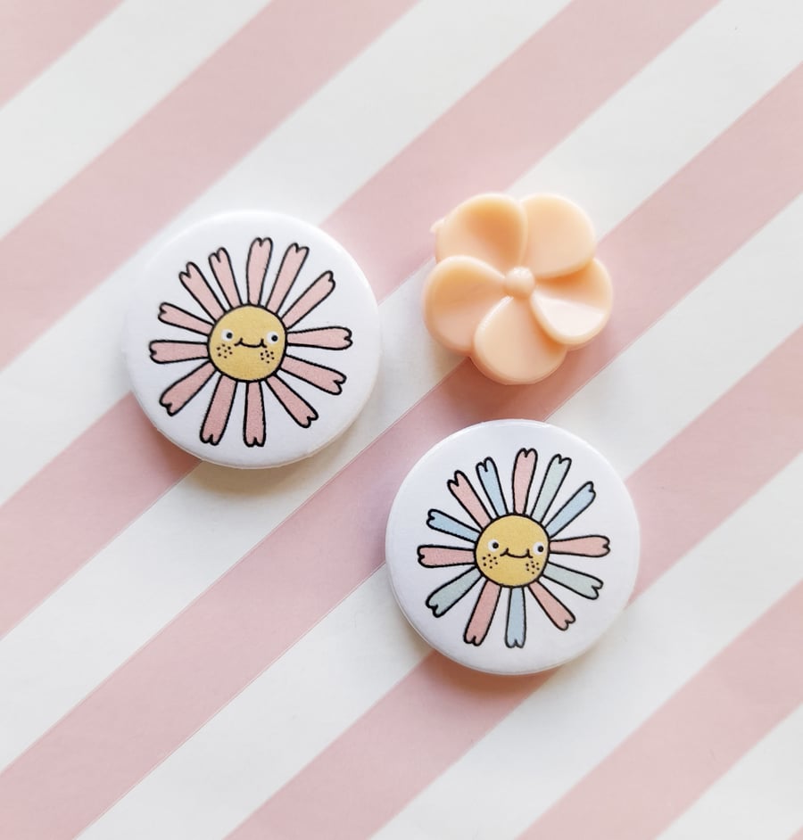 set of two flower badges, handmade flower pin badge, cute floral 