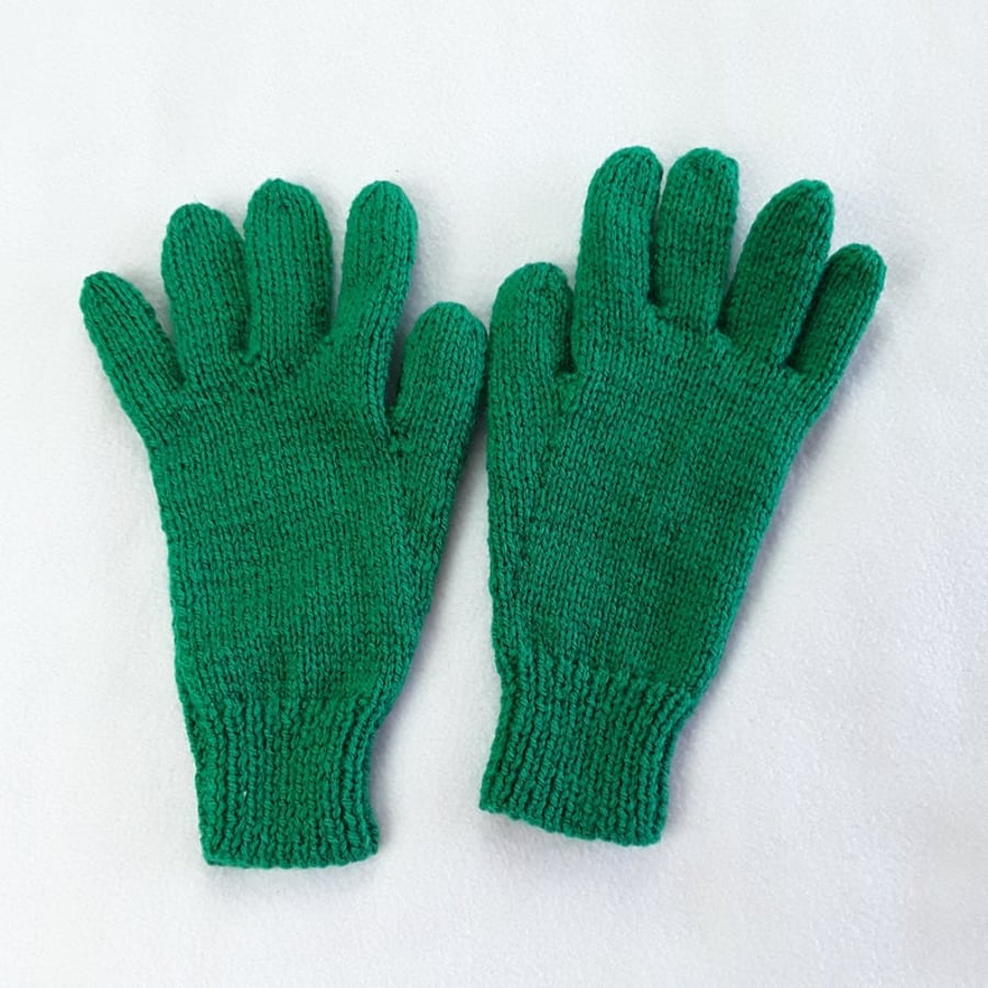 Hand knitted emerald green children's gloves - winter gloves - full fingered