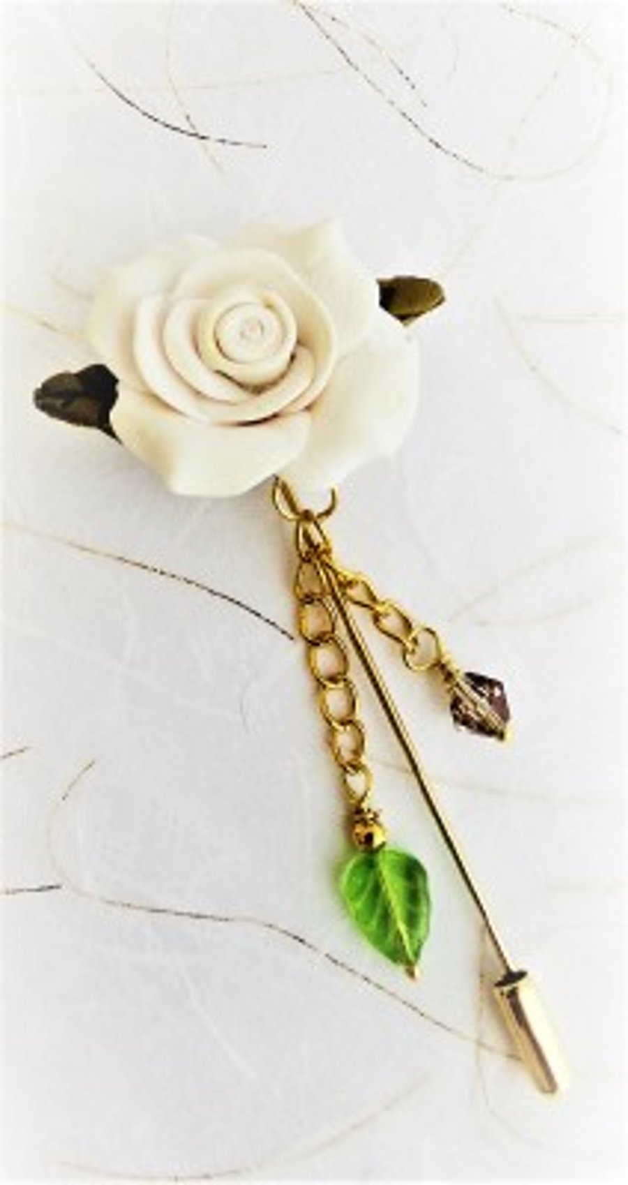 Ivory Rose Stick Pin Brooch