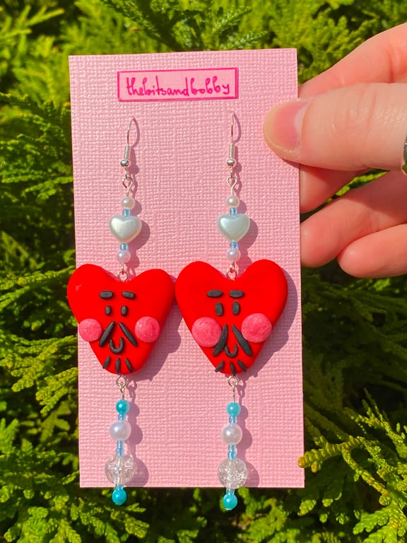 Clay Earrings - Lord Heart - Light Blue