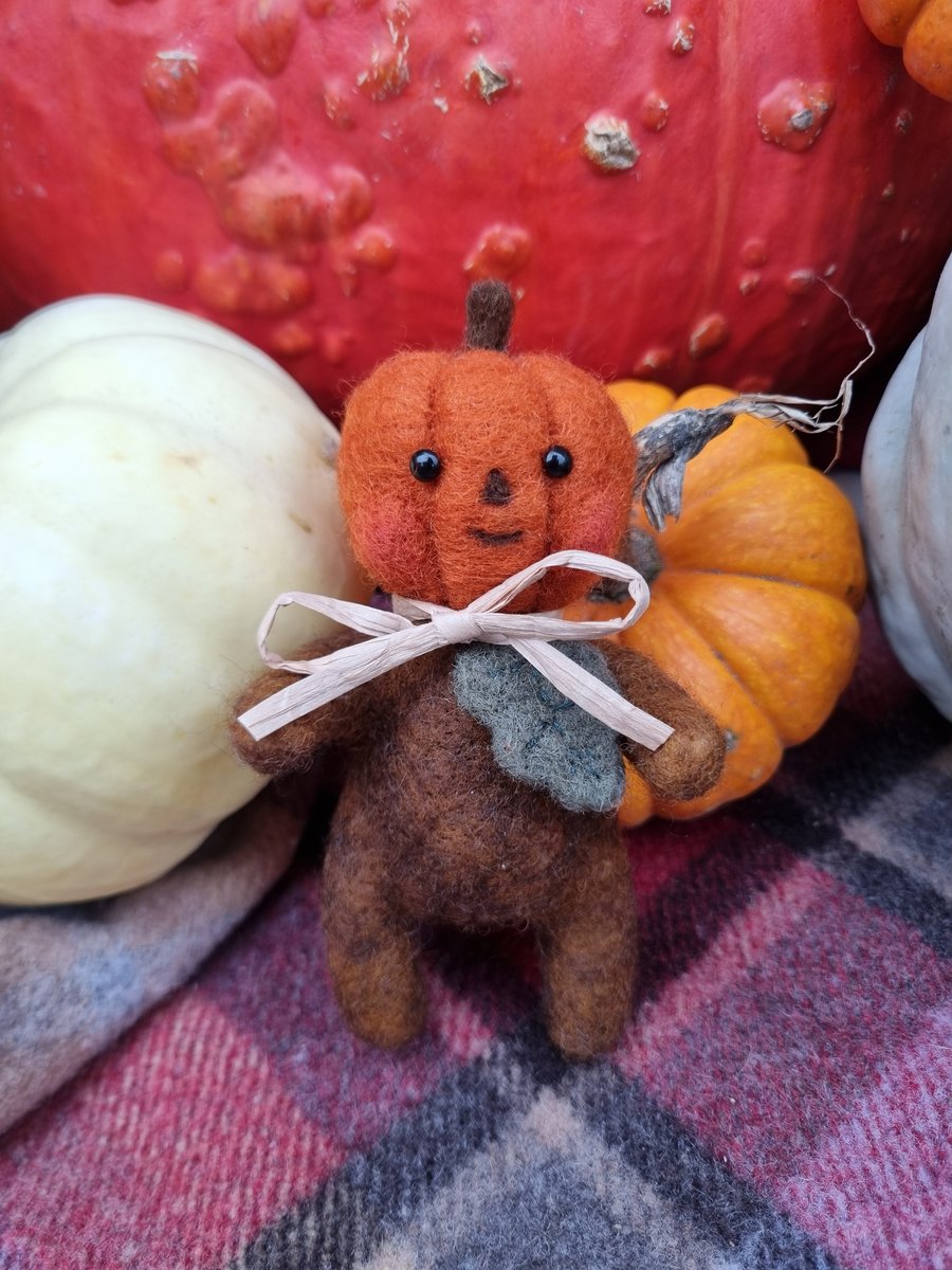 Wooly Needlefelted "Pumpkin Patch Pal" Art Doll