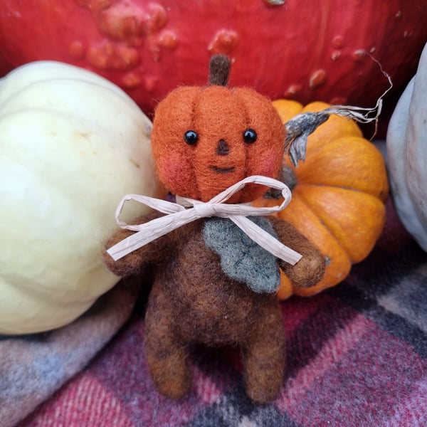 Wooly Needlefelted "Pumpkin Patch Pal" Art Doll