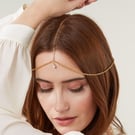 Boho bridal headpiece - Gold head chain - Chain crown with charm