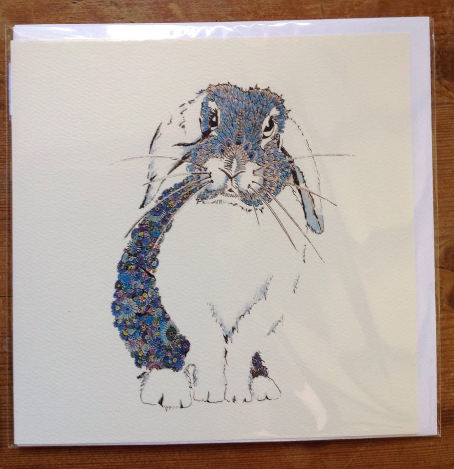 Blue Bunny blank greetings card