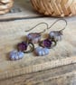 Nature Inspired Czech Glass Flower & Leaf Earrings. Lavender & Lilac Earrings  - Image 2