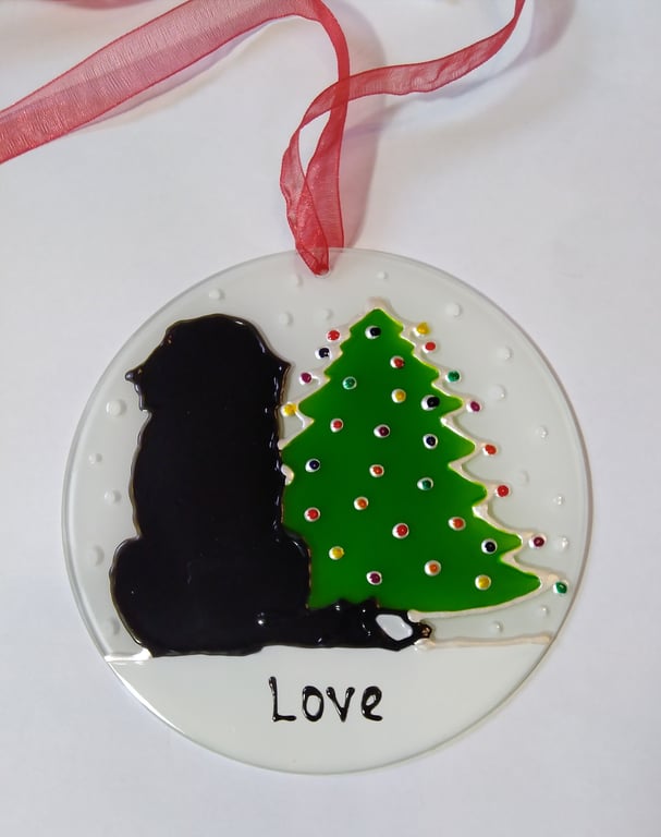 Bernese Mountain dog Christmas sun catcher decoration.