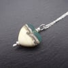 lampwork glass aqua heart pendant necklace, sterling silver chain jewellery