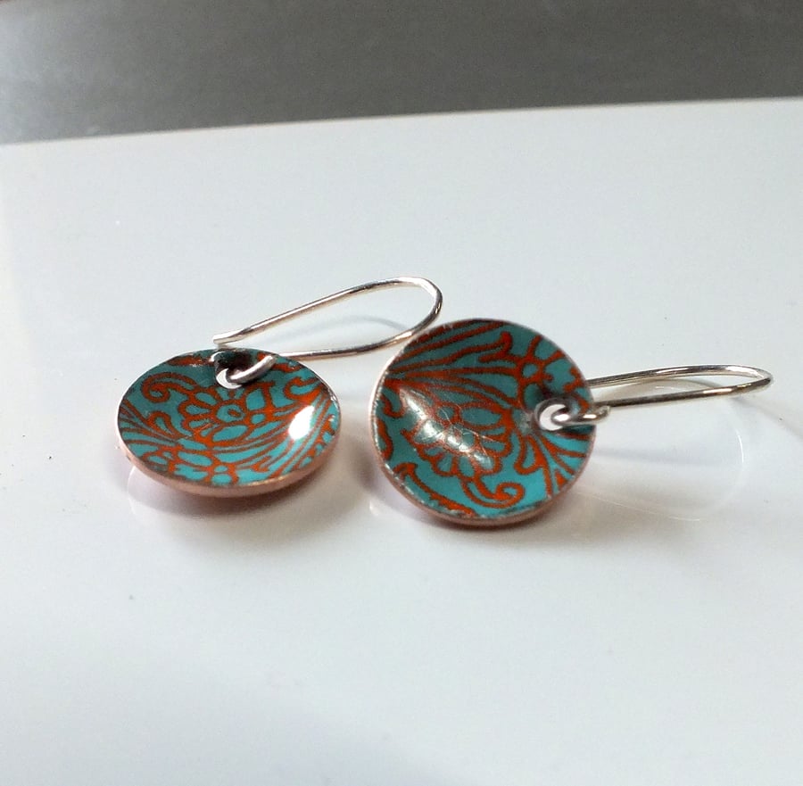 Turquoise coloured enamel earrings
