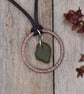 Olive Green Sea Glass and Copper Adjustable Waxed Cotton Cord Necklace - Image 2