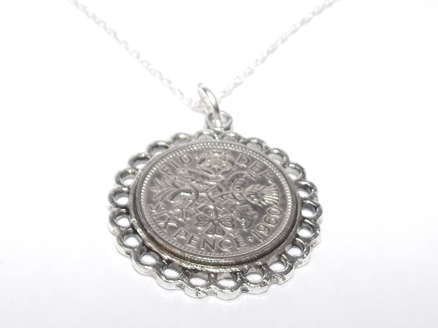 Fine Pendant 1960 Lucky sixpence 64th Birthday Folksy