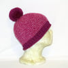 crocheted acrylic plum pom pom hat, ladies crochet winter beanie