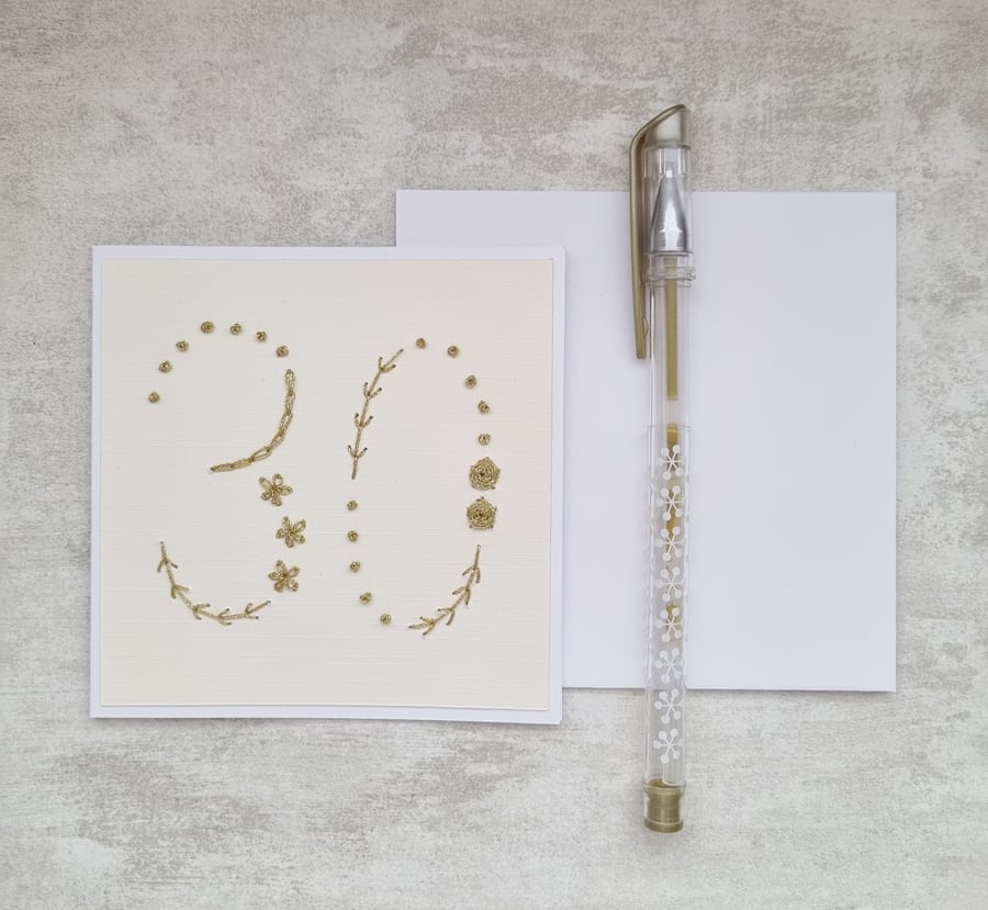 30th Hand Embroidered Birthday Card