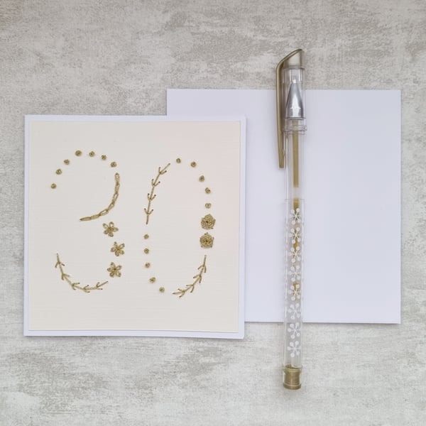 30th Hand Embroidered Birthday Card