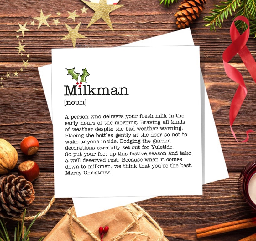 Milkman Definition Christmas Card -  blank inside