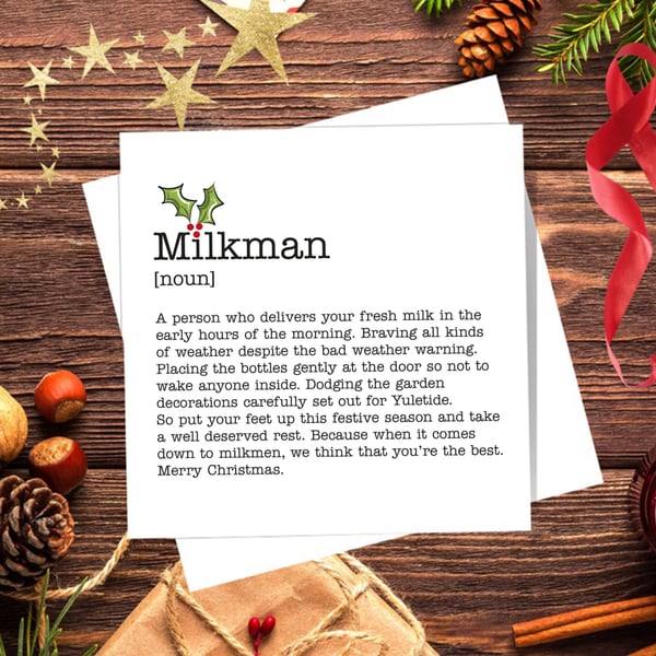 Milkman Definition Christmas Card -  blank inside