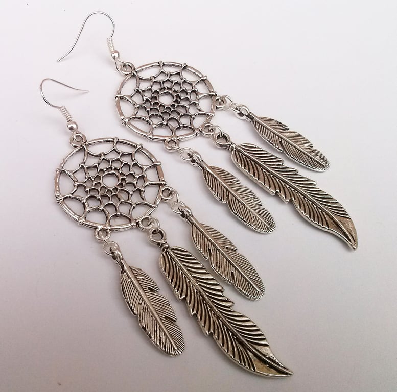 New Age Dreamcatcher Chandelier Tribal Statement Earrings